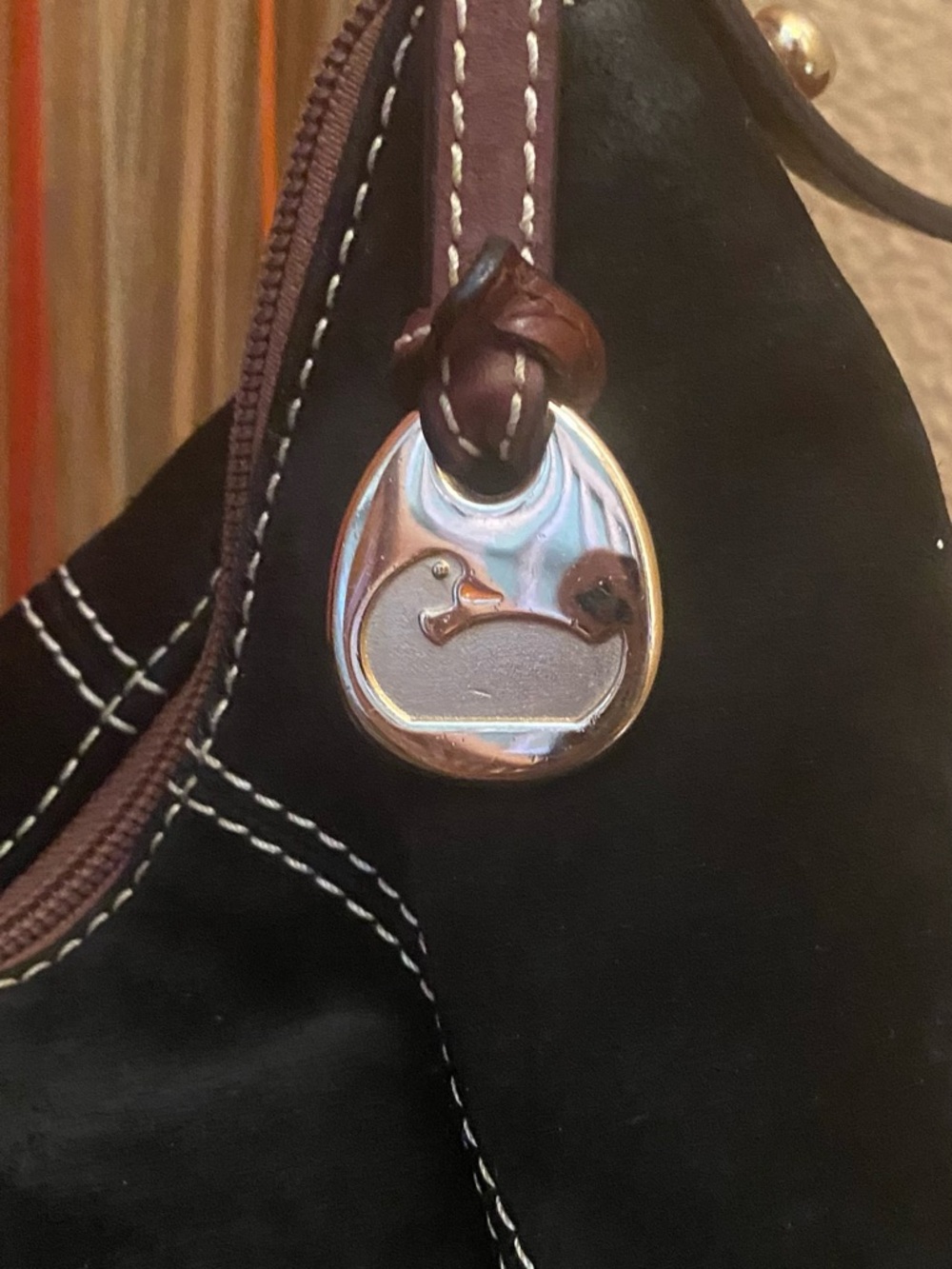 Dooney & Bourke - GUC - Black Suede Hobo with Brown Leather Trim - Picture 4 of 14
